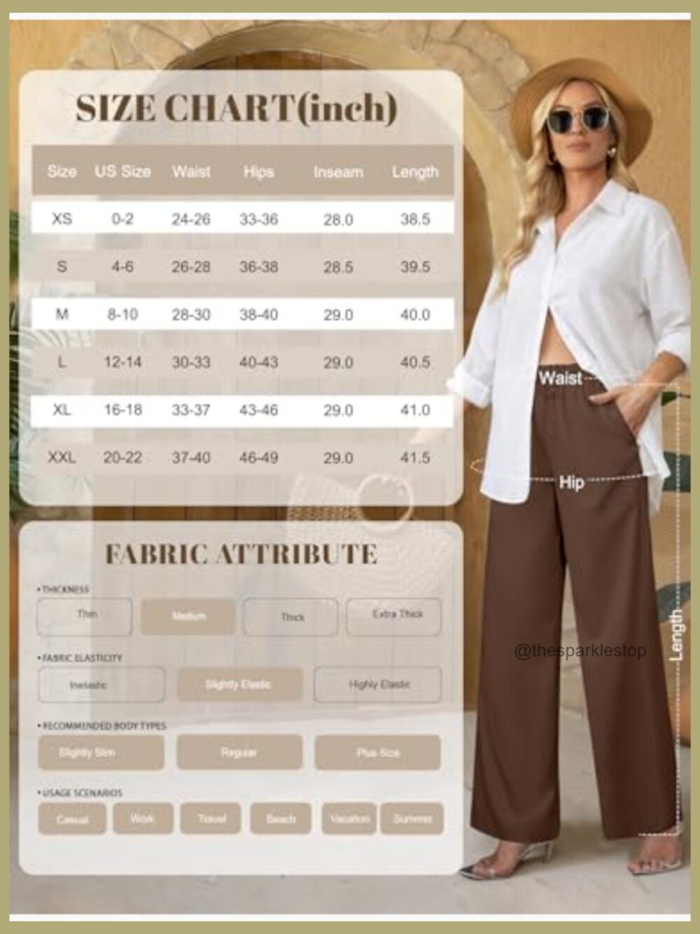 Linen Wide Leg Pants, High Waisted Flowy Palazzo with Pockets Drawstring - Picture 6 of 7